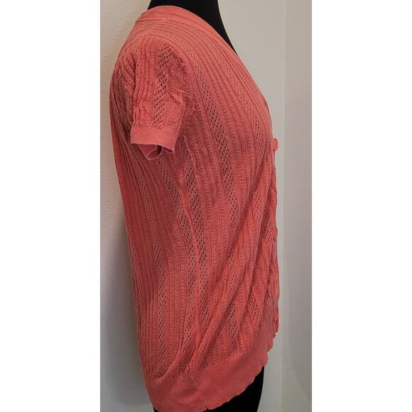 Y2K Ribbed V-Neck Cardigan Short Sleeve Orange Large EUC Vintage - Picture 3 of 7